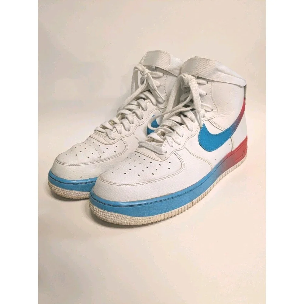 Nike Air Force 1 Mens High Top Sneaker Sz 10.5 White Blue Fury Ember Glow Ombre